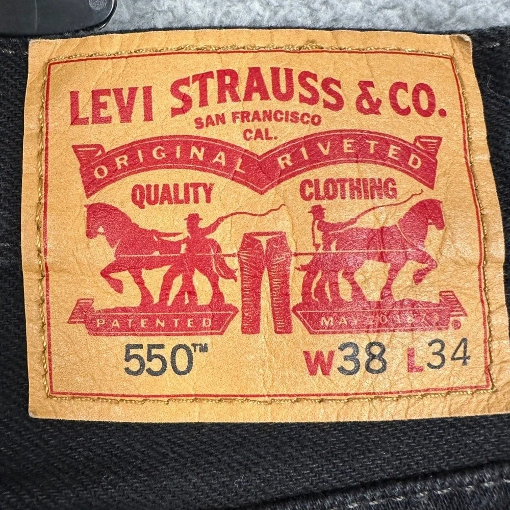 Levis 550 Jeans Mens 38X34 Black Relaxed Straight Fit Red Tab Dark Wash Denim
